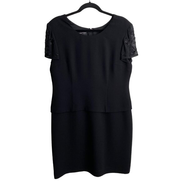 Donna Morgan Womens Formal Short Sleeve Beaded Midi Dress Size 14P Black Shoulde - Picture 4 of 12